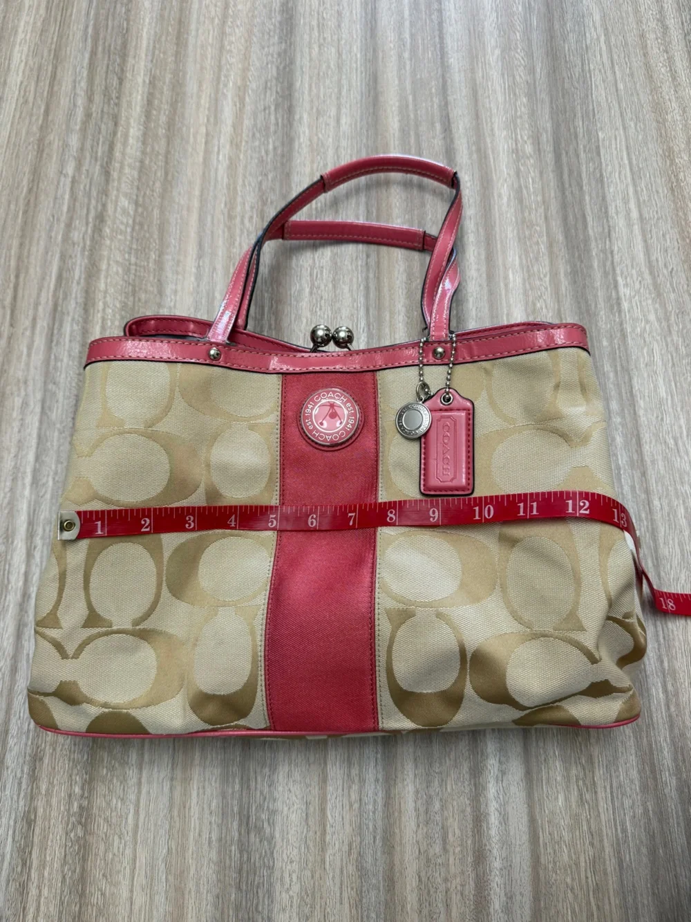 Y2K Coach Carryall Satchel Bag in Signature Canvas Khaki and Pink F19190
